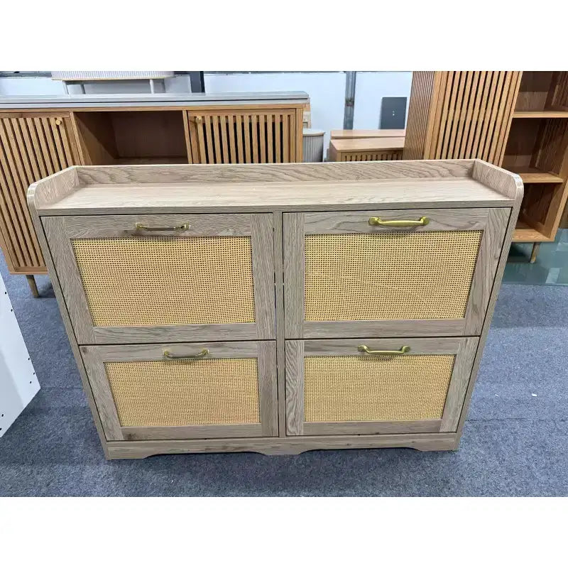 Meuble à chaussures de ferme en rotin avec tiroirs basculants, Organisateur de chaussures mince en bois, Meuble d'entrée peu encombrant