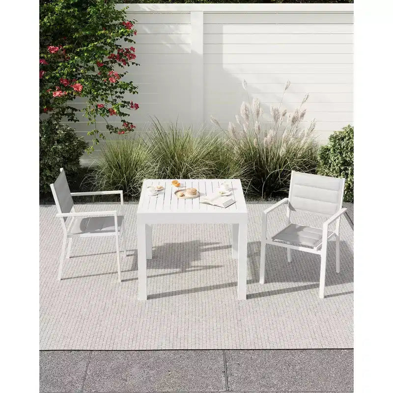 Table de patio extensible en aluminium de 80 à 160 cm pour 4 à 6 personnes – Table à manger d'extérieur résistante aux intempéries – Blanc (sans chaises)