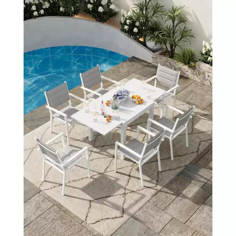 Table de patio extensible en aluminium de 80 à 160 cm pour 4 à 6 personnes – Table à manger d'extérieur résistante aux intempéries – Blanc (sans chaises)