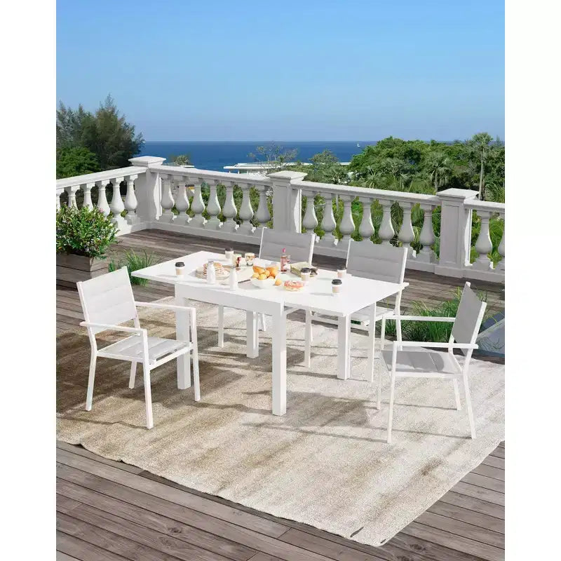 Table de patio extensible en aluminium de 80 à 160 cm pour 4 à 6 personnes – Table à manger d'extérieur résistante aux intempéries – Blanc (sans chaises)