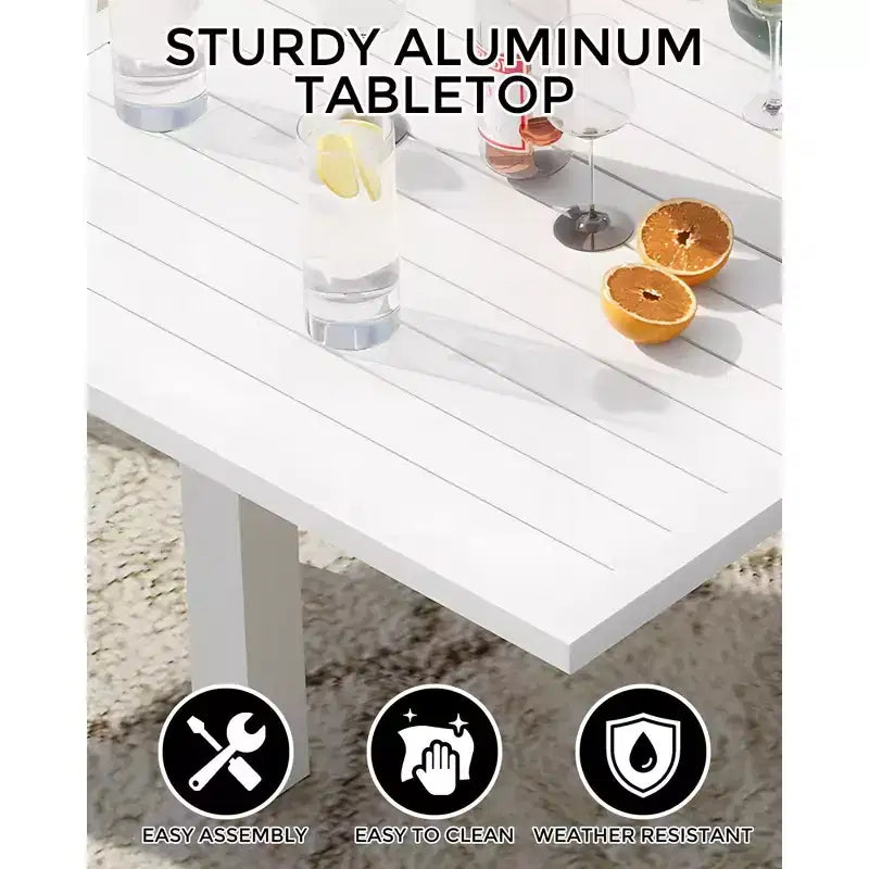 Table de patio extensible en aluminium de 80 à 160 cm pour 4 à 6 personnes – Table à manger d'extérieur résistante aux intempéries – Blanc (sans chaises)