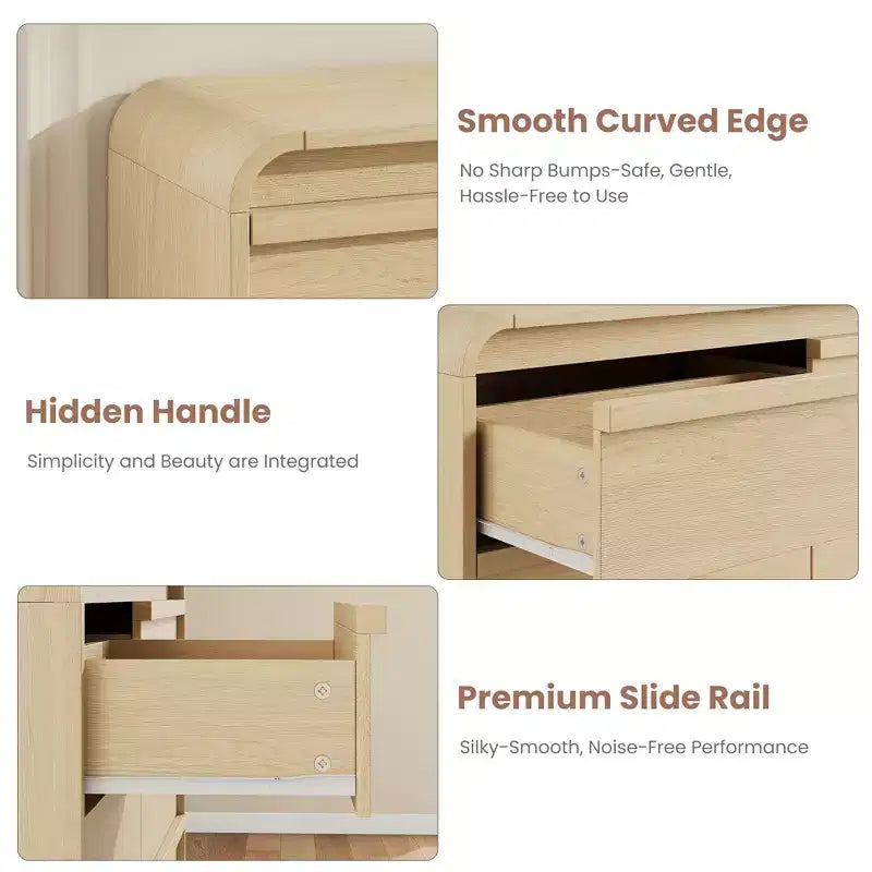 Commode à 6 tiroirs bombée pour chambre à coucher, commode en bois de 120 cm de large avec design incurvé, armoire de rangement moderne pour salon, chambre d'enfant