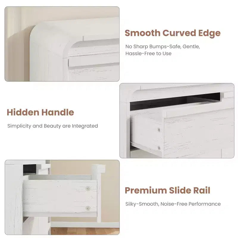 Commode à 6 tiroirs bombée pour chambre à coucher, commode en bois de 120 cm de large avec design incurvé, armoire de rangement moderne pour salon, chambre d'enfant