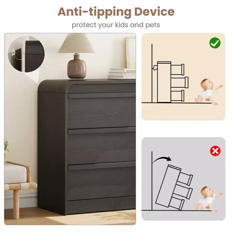 Commode à 6 tiroirs bombée pour chambre à coucher, commode en bois de 120 cm de large avec design incurvé, armoire de rangement moderne pour salon, chambre d'enfant