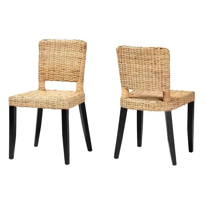 bali & pari Chaise de salle à manger Dermot Wood et rotin naturel marron foncé/marron naturel : Style Interlaken, aucun assemblage requis