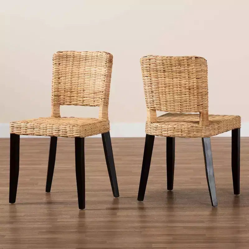 bali & pari Chaise de salle à manger Dermot Wood et rotin naturel marron foncé/marron naturel : Style Interlaken, aucun assemblage requis