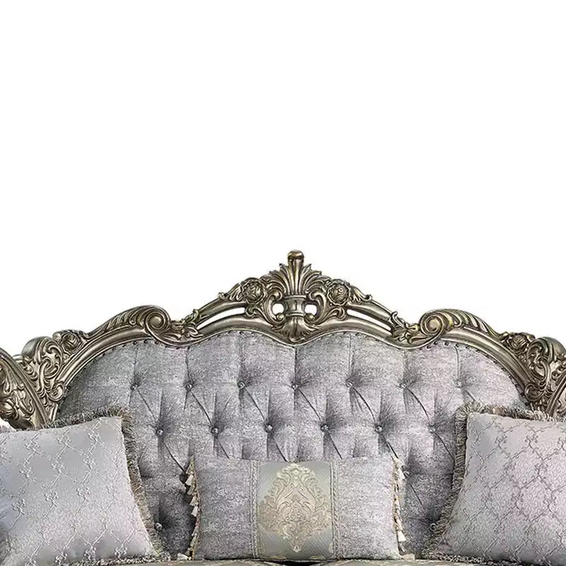 Canapé 185 cm Tissu et Bronze Antique -: Revêtement Cuir, Structure Bois, 3 Coussins Inclus