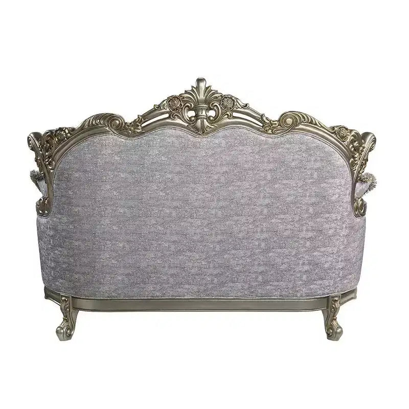 Canapé 185 cm Tissu et Bronze Antique -: Revêtement Cuir, Structure Bois, 3 Coussins Inclus