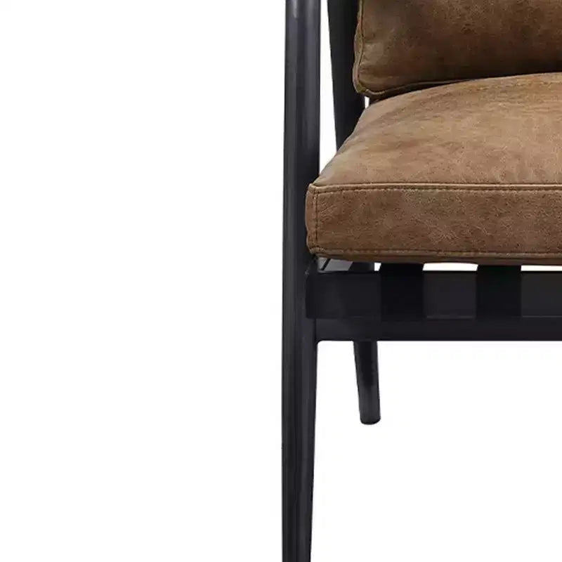 Fauteuil d'appoint  66 cm Cuir pleine fleur châtaigne Berham/Finition fer mat : Aucun assemblage requis, Cadre en métal, Entretien par essuyage à sec