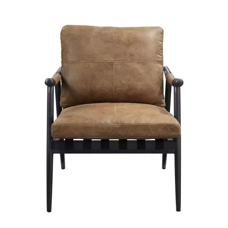Fauteuil d'appoint  66 cm Cuir pleine fleur châtaigne Berham/Finition fer mat : Aucun assemblage requis, Cadre en métal, Entretien par essuyage à sec
