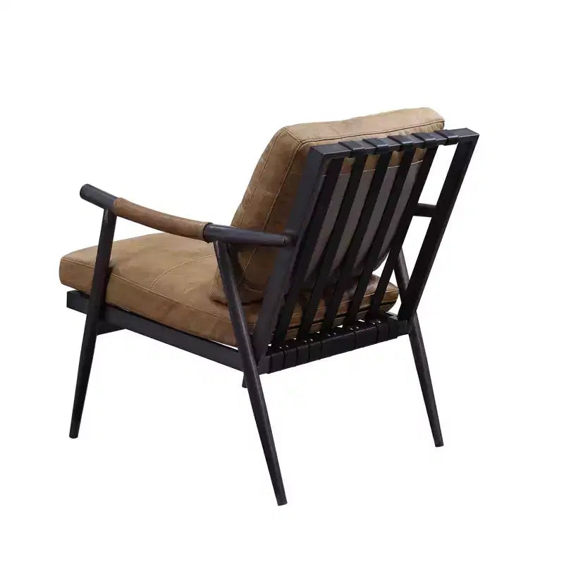 Fauteuil d'appoint  66 cm Cuir pleine fleur châtaigne Berham/Finition fer mat : Aucun assemblage requis, Cadre en métal, Entretien par essuyage à sec