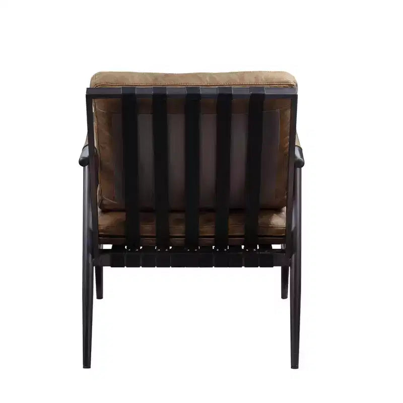 Fauteuil d'appoint  66 cm Cuir pleine fleur châtaigne Berham/Finition fer mat : Aucun assemblage requis, Cadre en métal, Entretien par essuyage à sec
