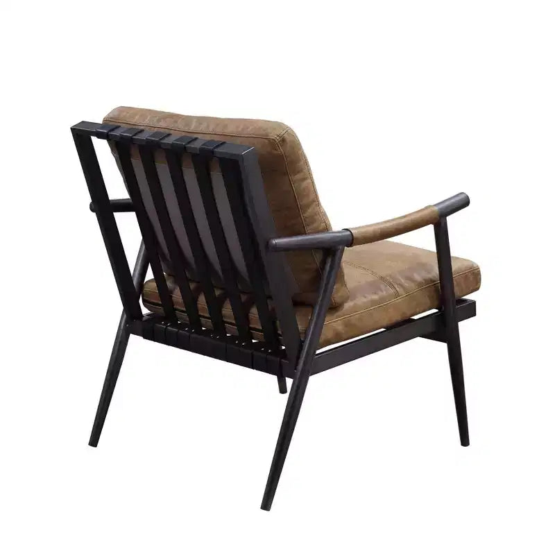 Fauteuil d'appoint  66 cm Cuir pleine fleur châtaigne Berham/Finition fer mat : Aucun assemblage requis, Cadre en métal, Entretien par essuyage à sec