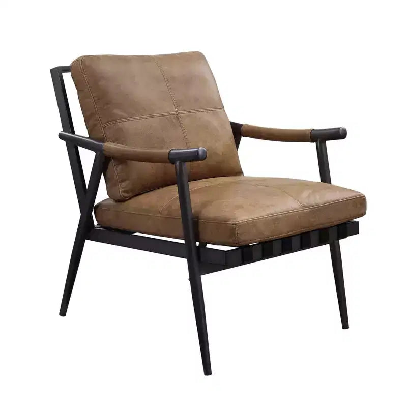 Fauteuil d'appoint  66 cm Cuir pleine fleur châtaigne Berham/Finition fer mat : Aucun assemblage requis, Cadre en métal, Entretien par essuyage à sec