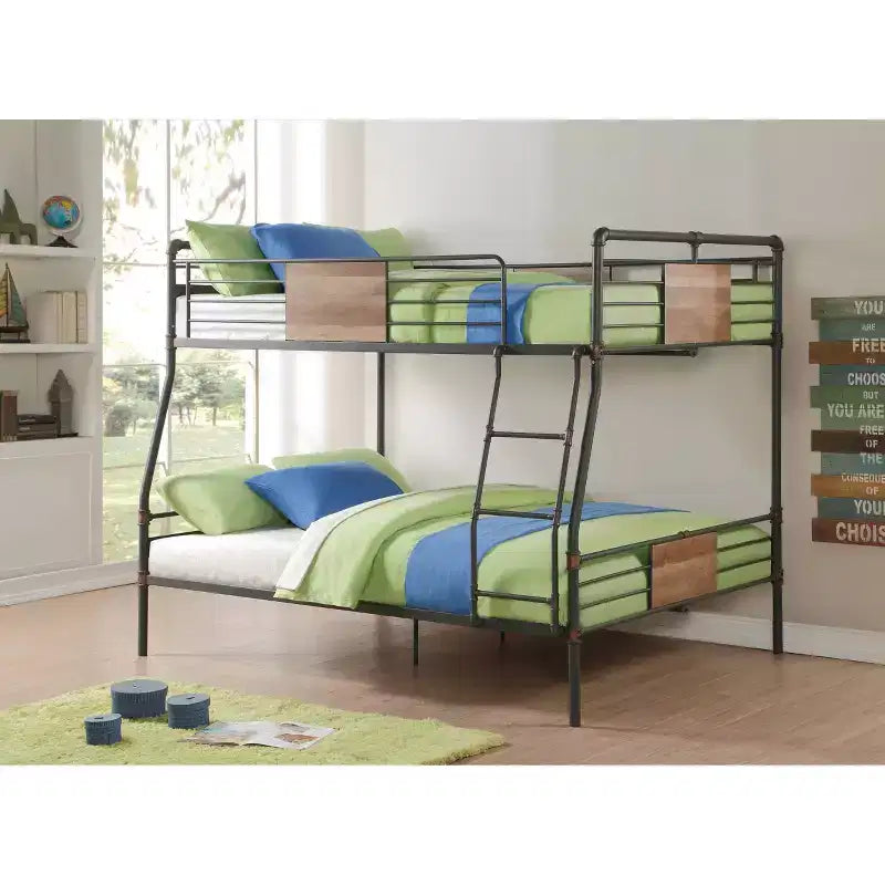 Lit superposé Brantley Loft et lit superposé Sandy Black & Dark Bronze Hand-Brushed de 83 po de longueur pour très grand lit ou grand lit : échelle intégrée