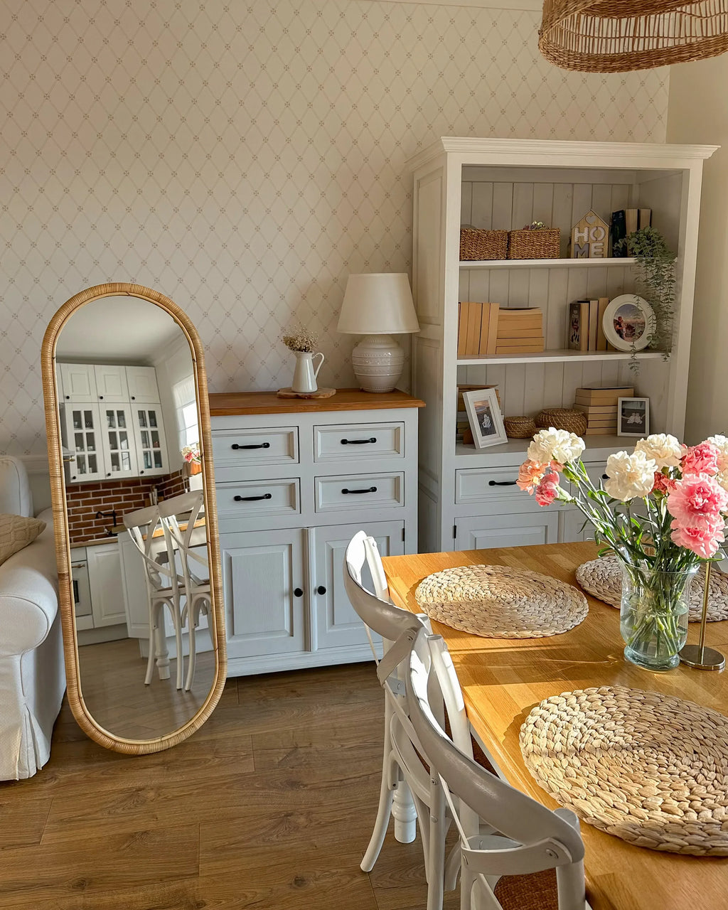 Miroir sur pied MONTOT 150 cm Rotin Naturel