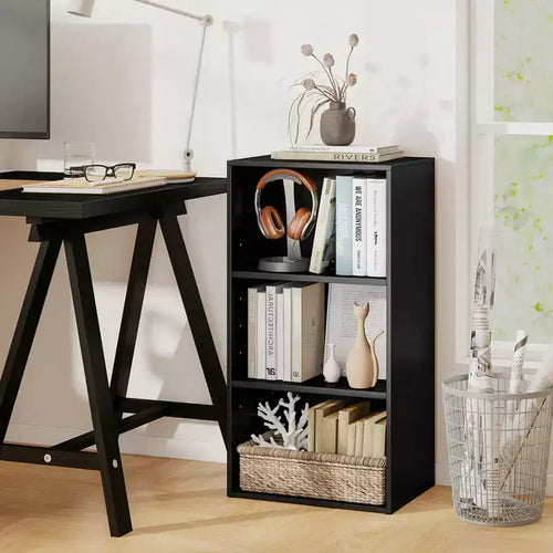 Étagère à 3 niveaux moderne multifonctionnelle, meuble de rangement/présentoir Noyer Noir