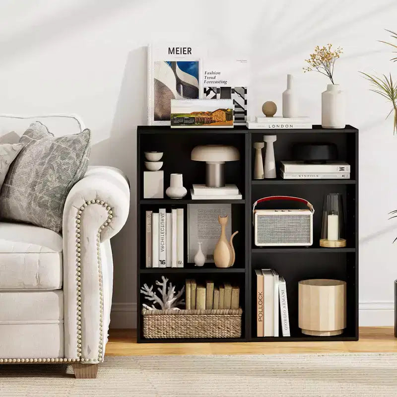 Étagère à 3 niveaux moderne multifonctionnelle, meuble de rangement/présentoir Noyer Noir