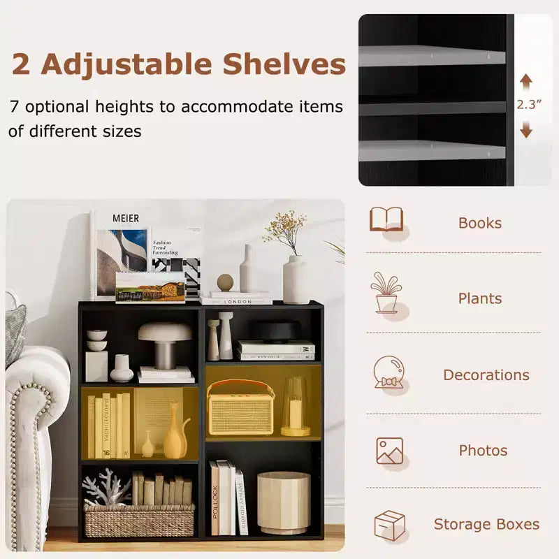 Étagère à 3 niveaux moderne multifonctionnelle, meuble de rangement/présentoir Noyer Noir