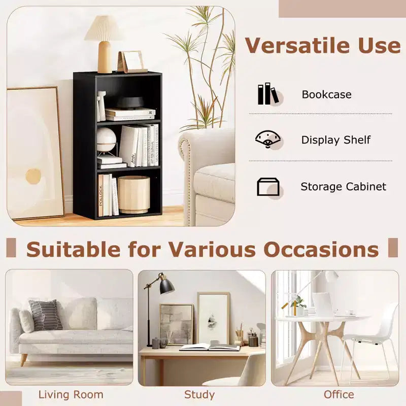 Étagère à 3 niveaux moderne multifonctionnelle, meuble de rangement/présentoir Noyer Noir