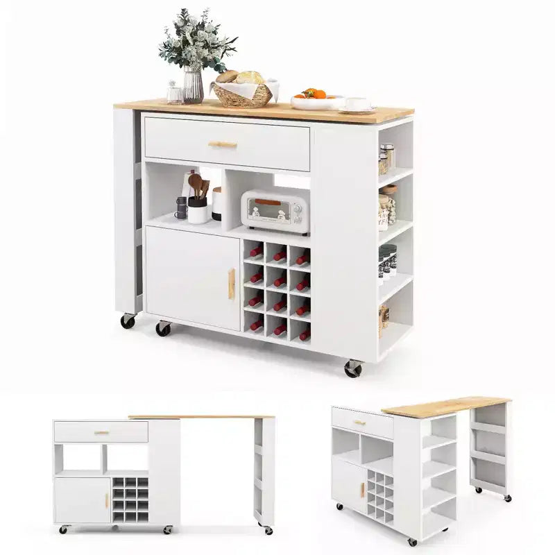 Costway Reversible Folding Kitchen Island Cart Utility Storage Trolley Wine Rack Shelves
