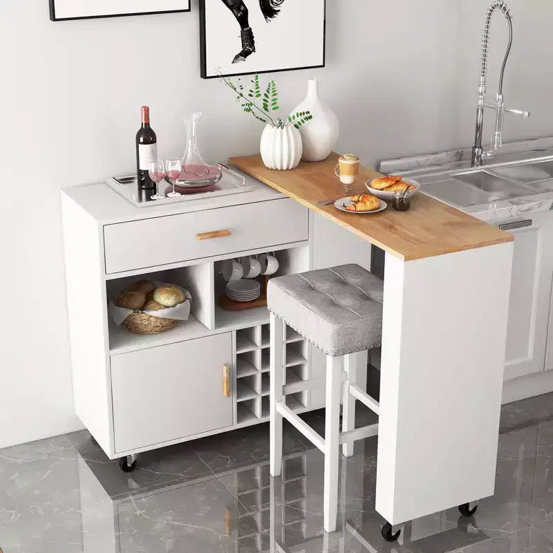 Servante d'îlot de cuisine pliable réversible Chariot de rangement utilitaire Étagères à casiers à vin