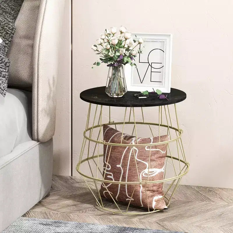 Table de salon/canapé/chevet ronde avec espace de rangement et plateau amovible