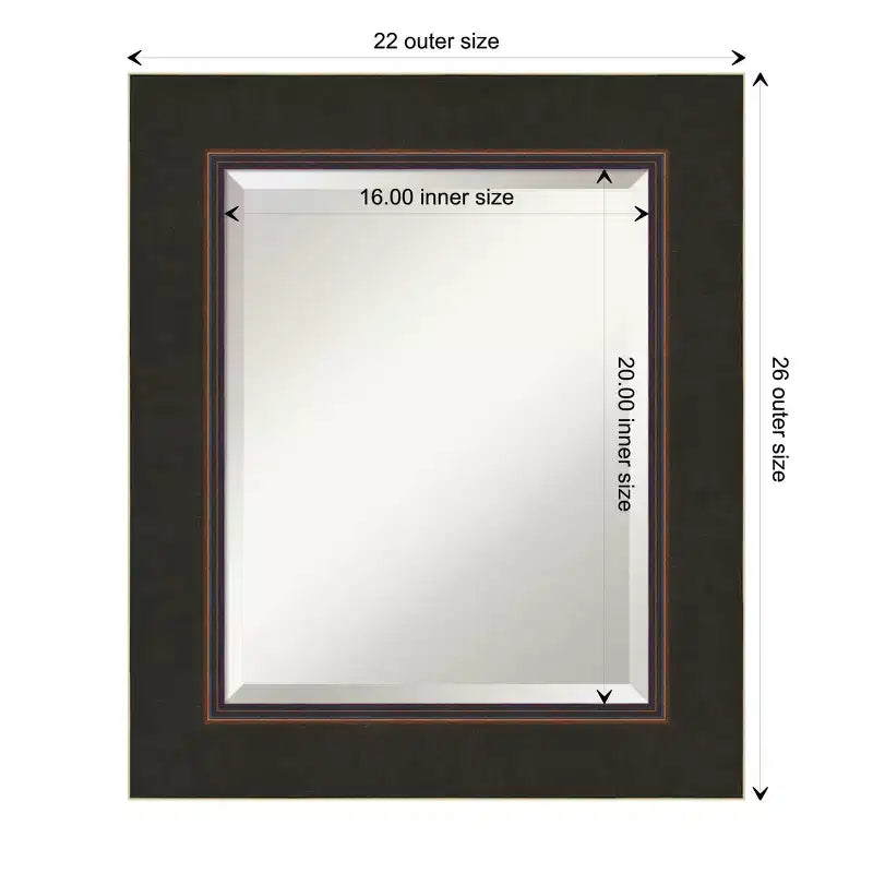 Miroir mural biseauté en bois bronze Milano pour salle de bain