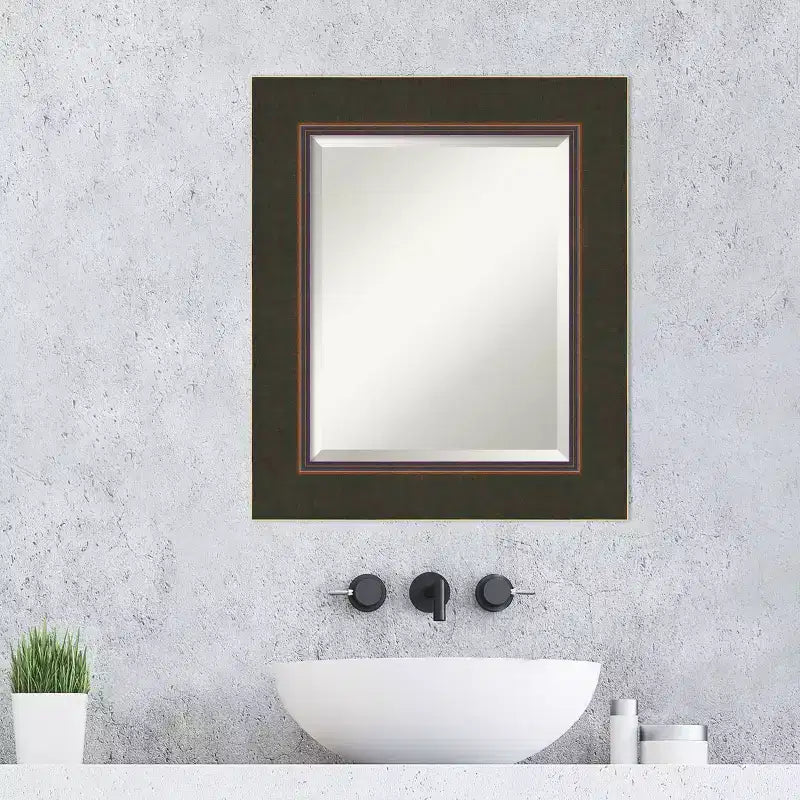 Miroir mural biseauté en bois bronze Milano pour salle de bain