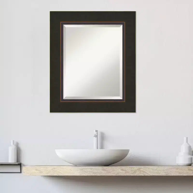 Miroir mural biseauté en bois bronze Milano pour salle de bain