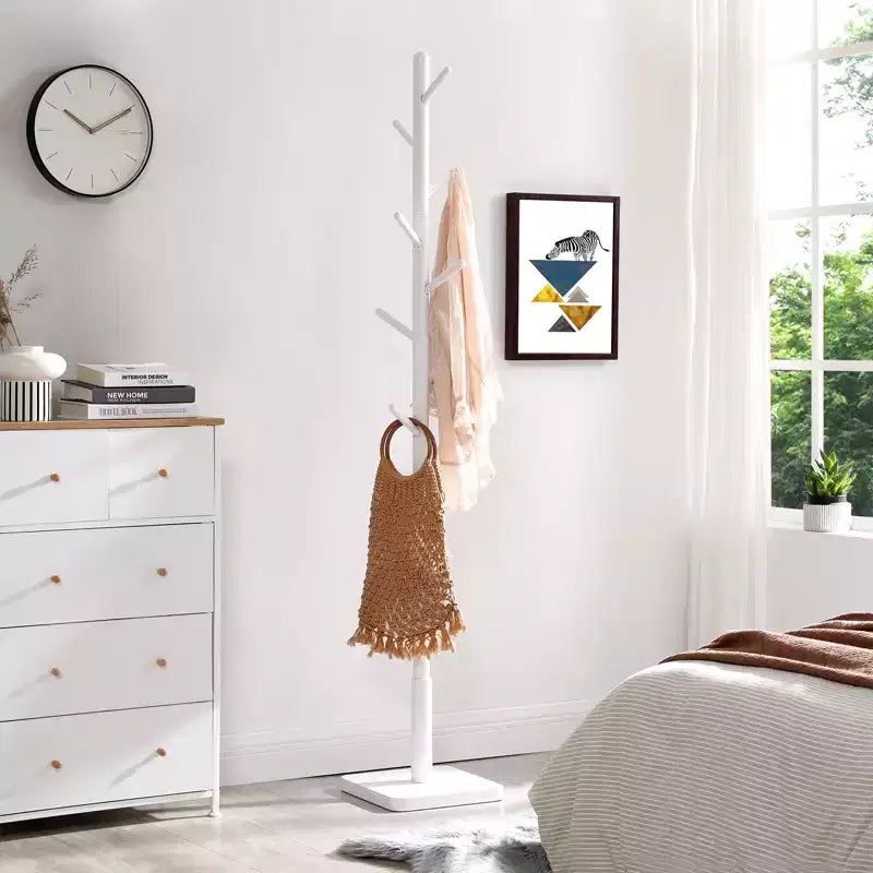 Porte-manteau en bois massif à 8 crochets, arbre d'entrée avec base carrée stable, 3 options de hauteur, pour bureau
