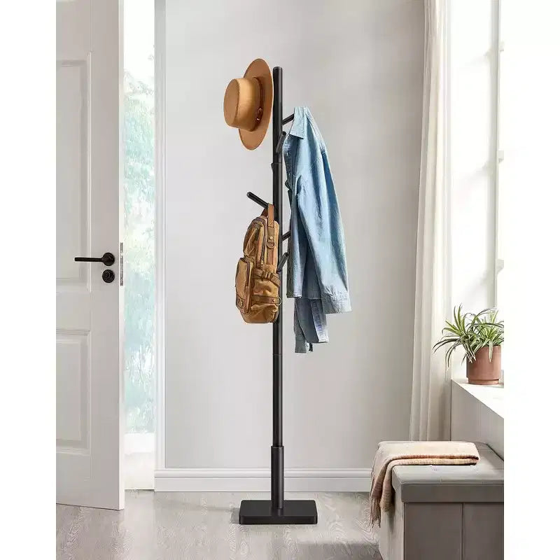 Porte-manteau en bois massif à 8 crochets, arbre d'entrée avec base carrée stable, 3 options de hauteur, pour bureau
