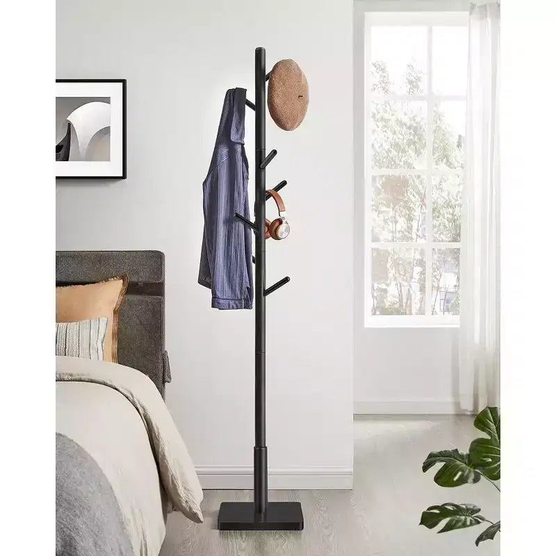 Porte-manteau en bois massif à 8 crochets, arbre d'entrée avec base carrée stable, 3 options de hauteur, pour bureau