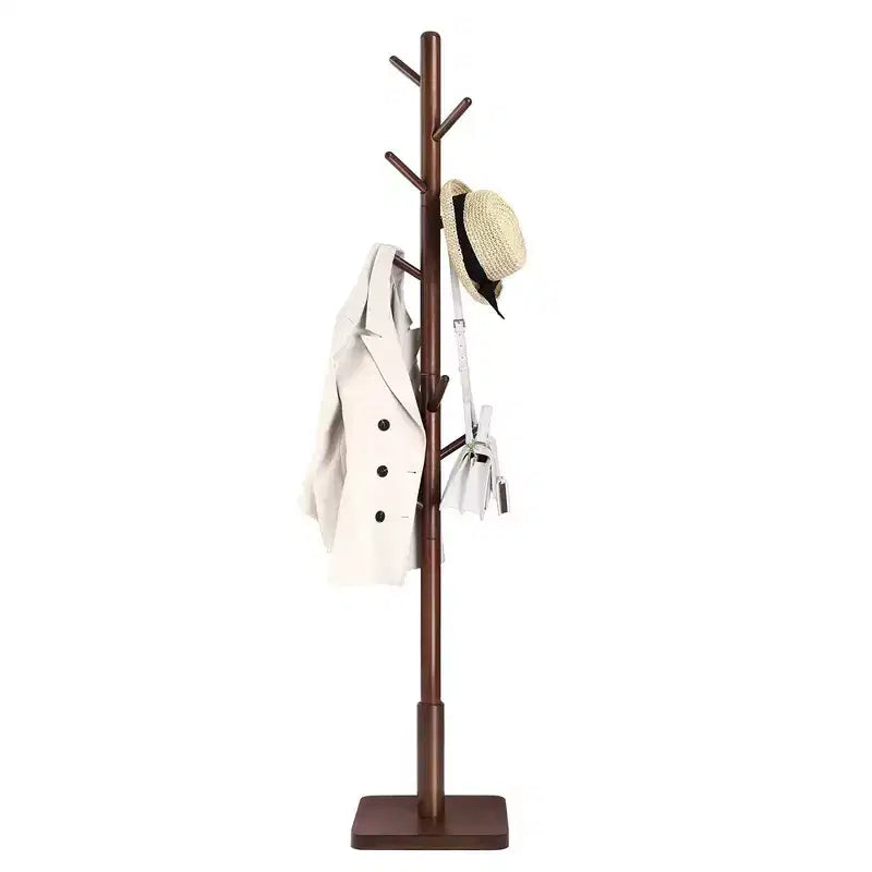 Porte-manteau en bois massif à 8 crochets, arbre d'entrée avec base carrée stable, 3 options de hauteur, pour bureau
