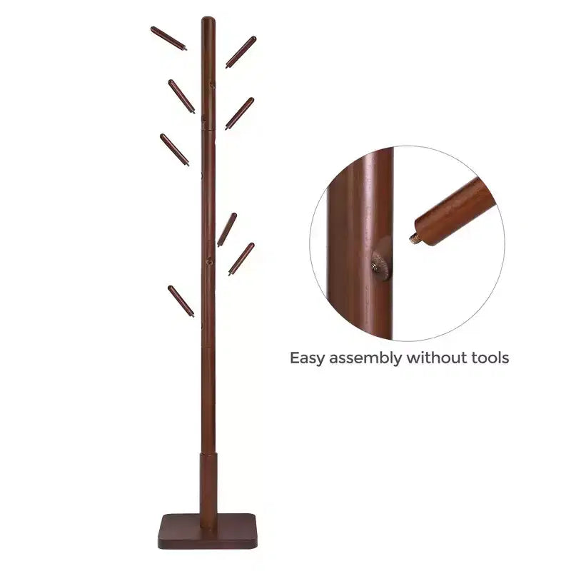 Porte-manteau en bois massif à 8 crochets, arbre d'entrée avec base carrée stable, 3 options de hauteur, pour bureau