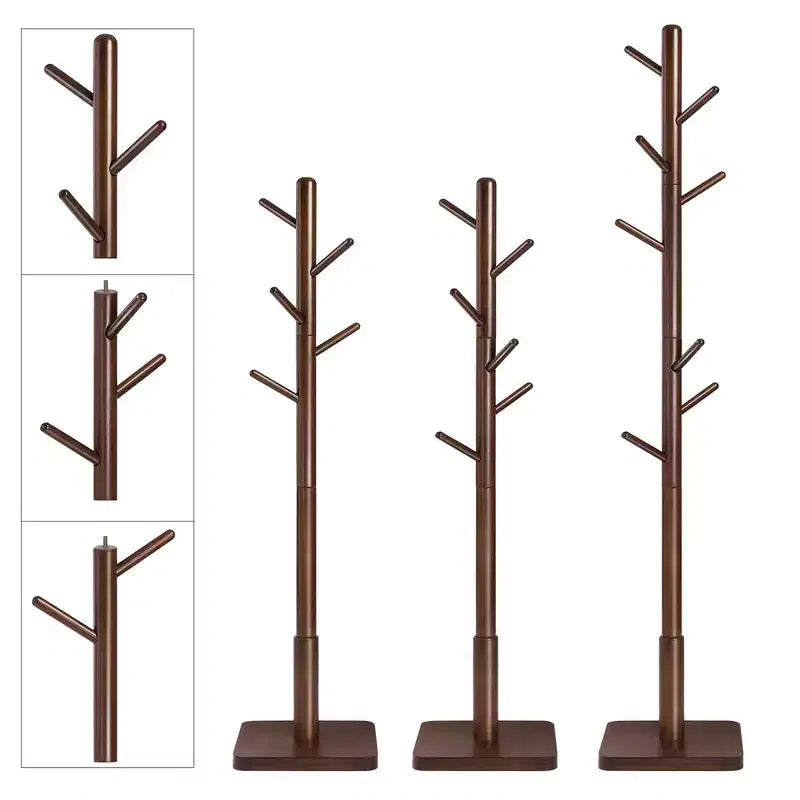 Porte-manteau en bois massif à 8 crochets, arbre d'entrée avec base carrée stable, 3 options de hauteur, pour bureau
