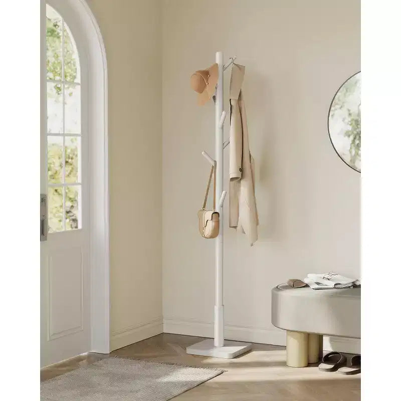 Porte-manteau en bois massif à 8 crochets, arbre d'entrée avec base carrée stable, 3 options de hauteur, pour bureau