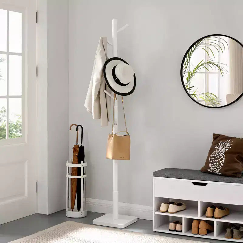 Porte-manteau en bois massif à 8 crochets, arbre d'entrée avec base carrée stable, 3 options de hauteur, pour bureau